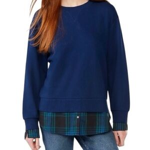 Free Assembly Mixy Crewneck Sweatshirt Blue Plaid Layered Look Size M